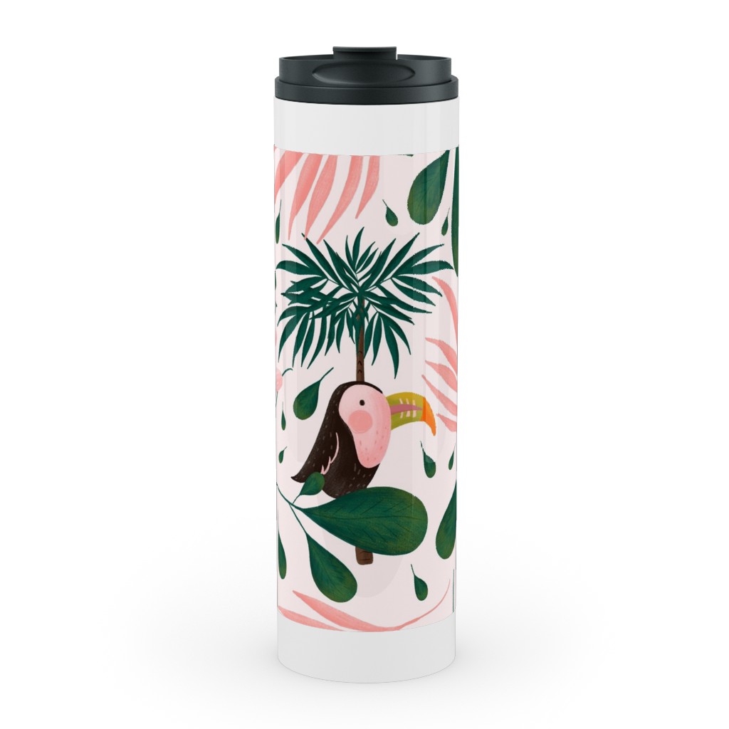 Jungle Pattern - Pink Stainless Mug, White, , 20oz, Pink, Bright Pink
