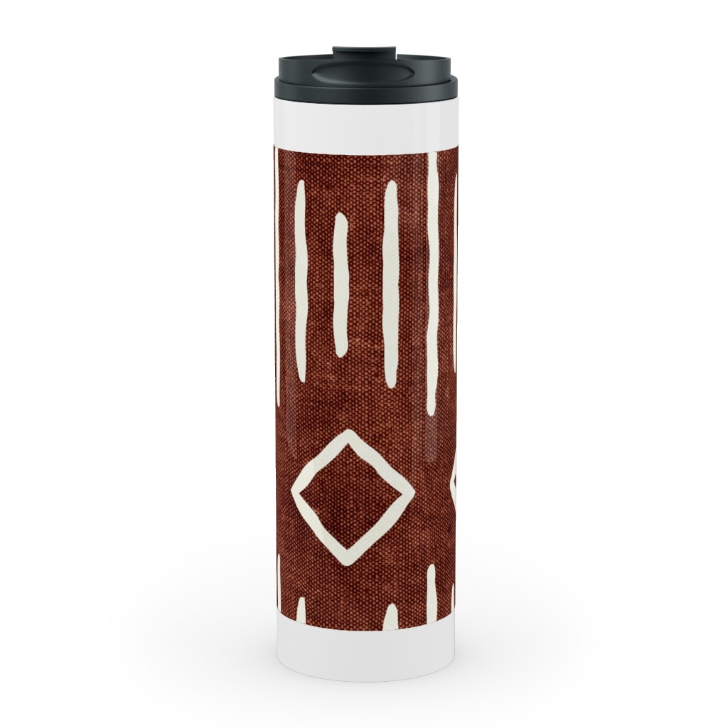 Diamond Mud Cloth Stainless Mug, White,  , 20oz, Brown