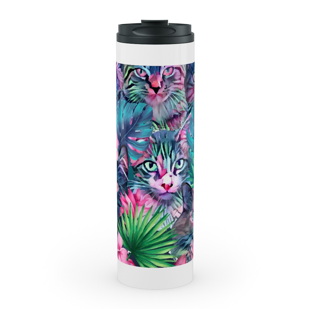 Summer Floral Cats - Multi Stainless Mug, White,  , 20oz, Multicolor