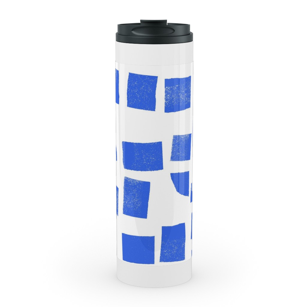 Blue Check Stainless Mug, White,  , 20oz, Blue