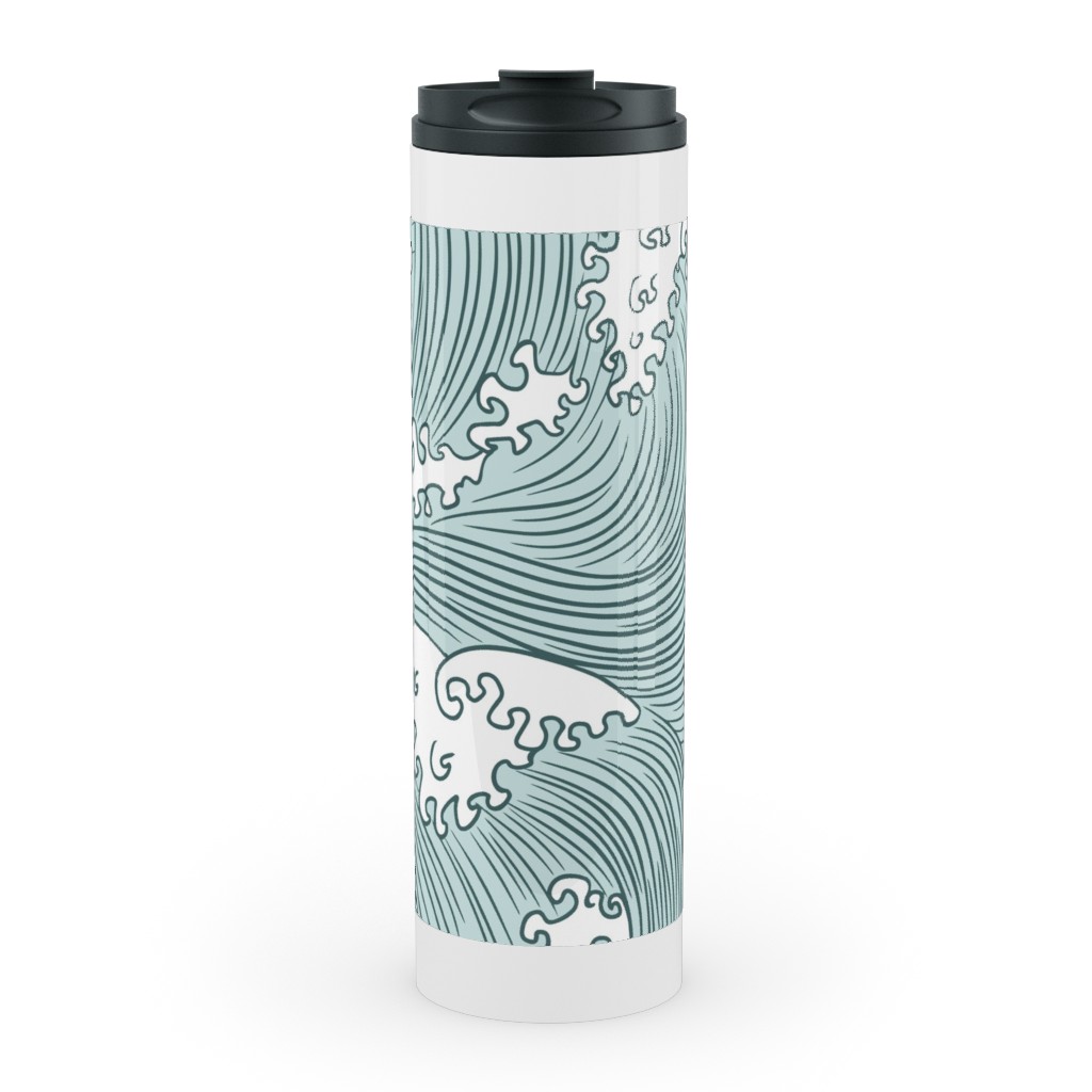 Japanese Waves Stainless Mug, White,  , 20oz, Blue