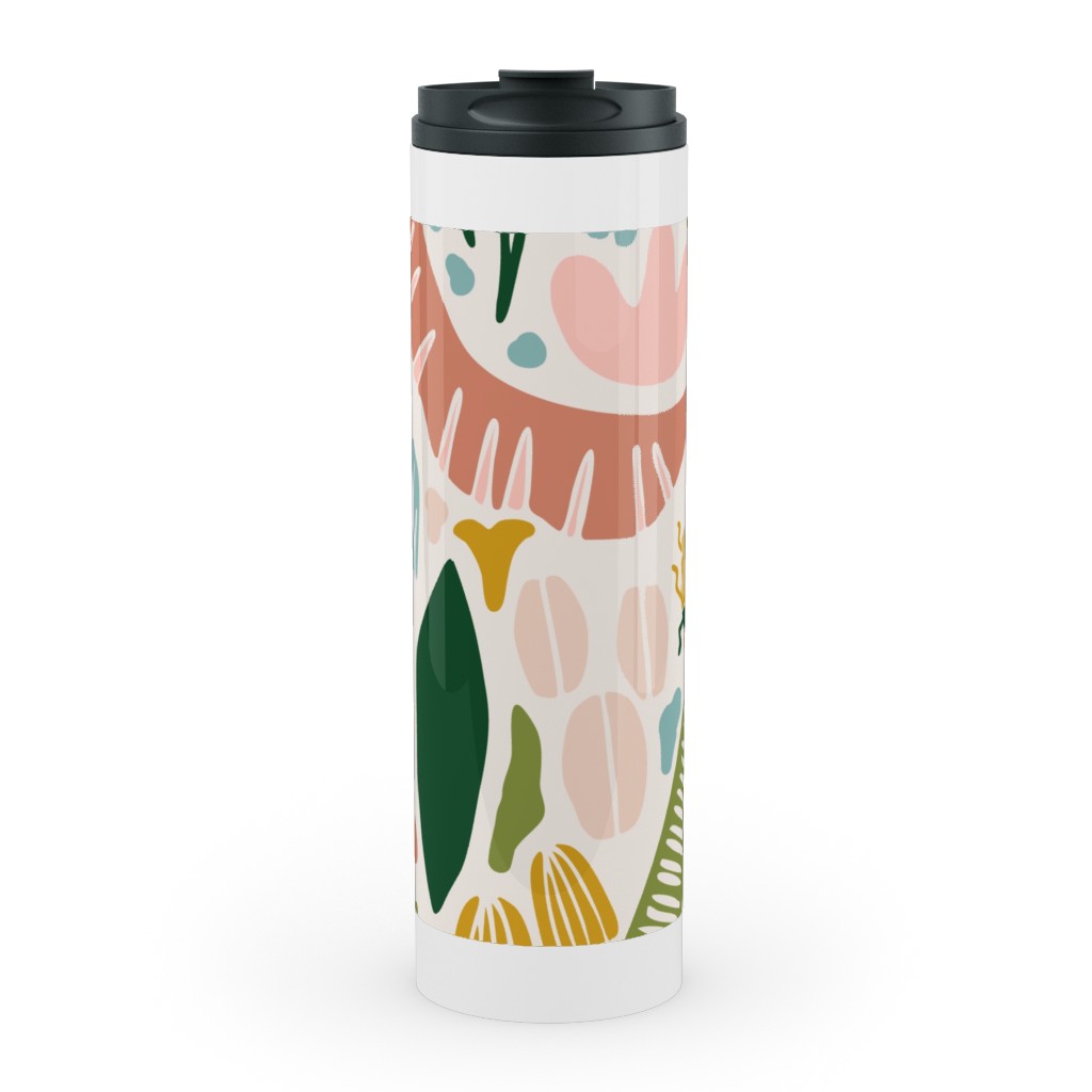 Tropical Adventure Woodcut - Multi Stainless Mug, White,  , 20oz, Multicolor