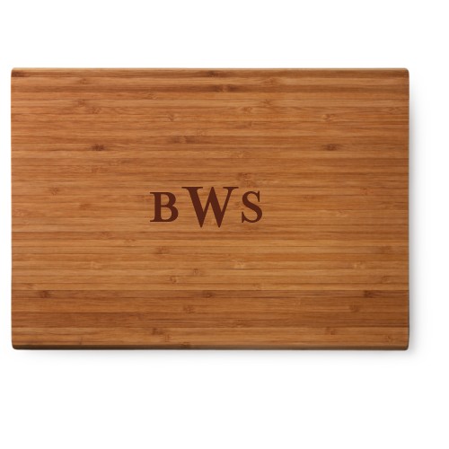 Three Letter Monogram Cutting Board, Bamboo, Rectangle, None, White