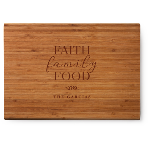 Faith Family Food Cutting Board, Bamboo, Rectangle Ornament, None, White