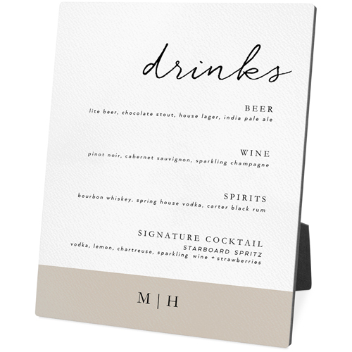 Wedding Menu Sign Desktop Plaque, Rectangle, 8x10, White