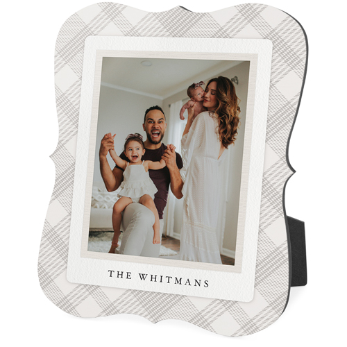 Rustic Neutral Plaid Desktop Plaque, Bracket, 8x10, White, white