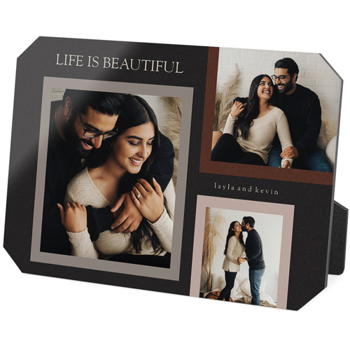 Dark Neutral Collage Desktop Plaque, Ticket, 5x7, Gray, charcoal