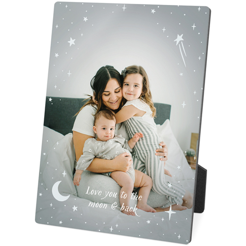 Moon And Stars Overlay Desktop Plaque, Rectangle Ornament, 5x7, Gray