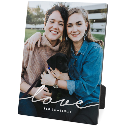 Modern Scripted Love Portrait Desktop Plaque, Rectangle, 5x7, White