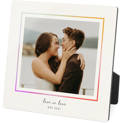 Rainbow Border Desktop Plaque, Rectangle, 5x5, Beige, antique white