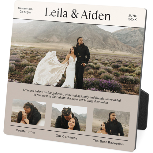 Wedding Timeline News Desktop Plaque, Rectangle, 5x5, Beige