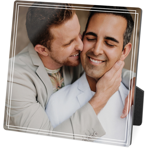 Modern Double Border Desktop Plaque, Rectangle, 5x5, White