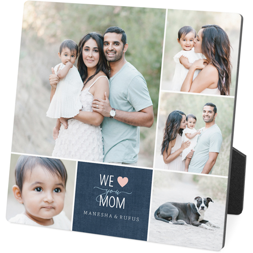 We Love Mom Desktop Plaque, Rectangle Ornament, 5x5, Pink