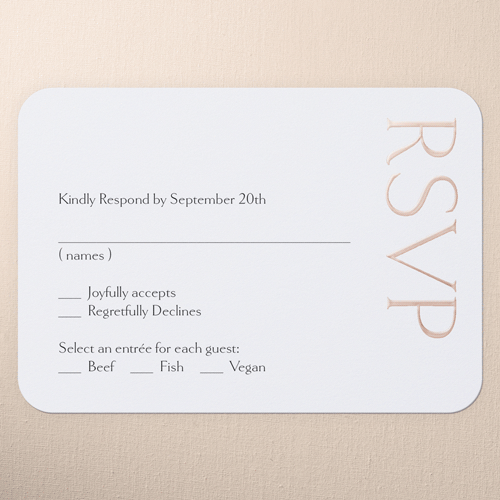 Gleaming Headline Wedding Response Card, Rose Gold Foil, White, Personalized Foil Cardstock, Rounded, White
