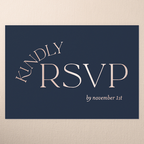 Modern Flow Wedding Response Card, Blue, Rose Gold Foil, Personalized Foil Cardstock, Square