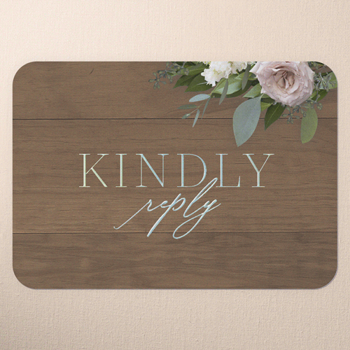 Classic Bouquet Wedding Response Card, Iridescent Foil, Brown, Pearl Shimmer Cardstock, Rounded