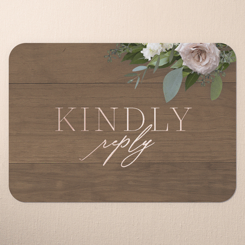 Classic Bouquet Wedding Response Card, Rose Gold Foil, Brown, Personalized Foil Cardstock, Rounded, Deep Chocolate