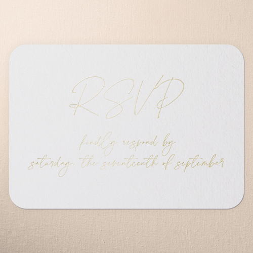 All Script Wedding Response Card, Gold Foil, White, Write Your Own Greeting, Personalized Foil Cardstock, Rounded, Almond