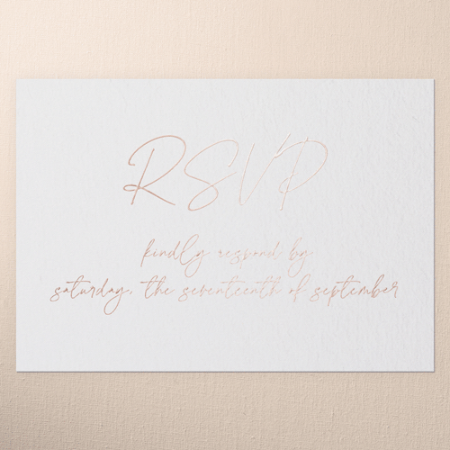 All Script Wedding Response Card, White, Rose Gold Foil, Personalized Foil Cardstock, Square