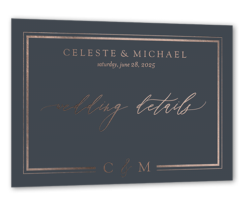Sensational Shine Wedding Enclosure Card, Gray, Rose Gold Foil, Personalized Foil Cardstock, Square, Gray
