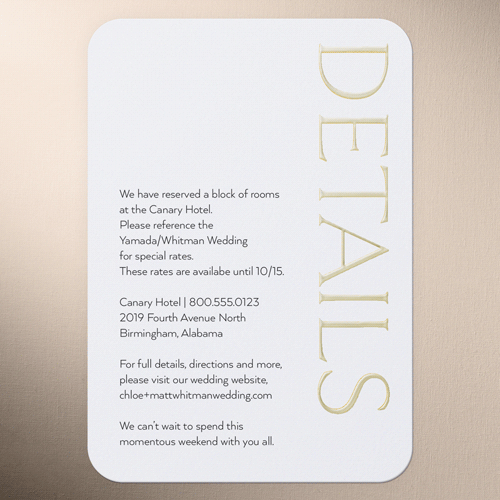 Gleaming Headline Wedding Enclosure Card, White, Gold Foil, Personalized Foil Cardstock