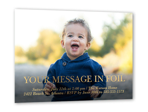 Customized Message Birthday Invitation, Gold Foil, Black, 5x7, Matte, Personalized Foil Cardstock, Square