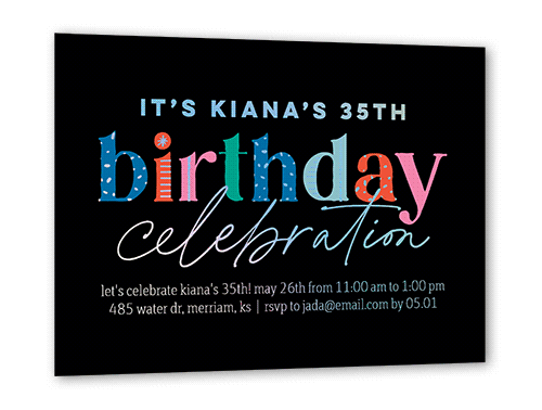 Delightful Decorations Birthday Invitation, Black, Iridescent Foil, 5x7, Matte, Personalized Foil Cardstock, Square, Black