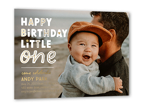 Loveliest Little One Birthday Invitation, White, Gold Foil, 5x7, Matte, Personalized Foil Cardstock, Square, White