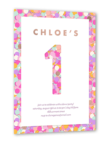 Sprinkled Spots Birthday Invitation, Rose Gold Foil, Pink, 5x7, Matte, Personalized Foil Cardstock, Square, Hot Pink