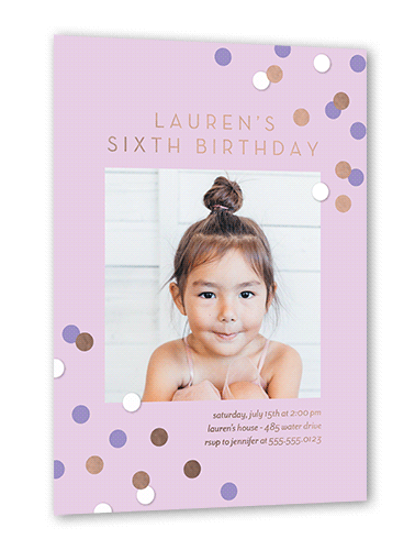 Shimmering Spots Birthday Invitation, Purple, Rose Gold Foil, 5x7, Matte, Personalized Foil Cardstock, Square, Lilac