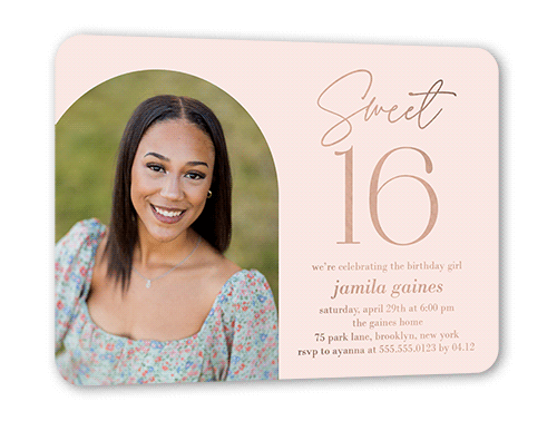 Amazing Arch Birthday Invitation, Rose Gold Foil, Pink, 5x7, Matte, Personalized Foil Cardstock, Rounded