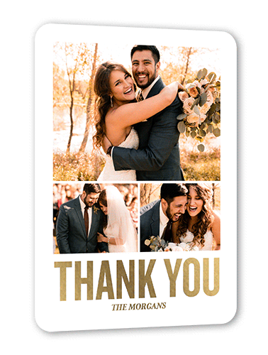 Squared Gratitude Thank You Card, Gold Foil, White, 5x7, Matte, Personalized Foil Cardstock, Rounded