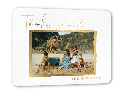 Brushed Frame Thanks Thank You Card, Gold Foil, White, 5x7, Matte, Personalized Foil Cardstock, Rounded