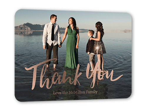 Shining Thanks Thank You Card, Yellow, Rose Gold Foil, 5x7, Matte, Personalized Foil Cardstock, Rounded, Golden