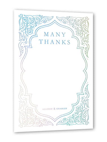 Filigree Border Wedding Thank You, Iridescent Foil, Grey, 5x7, Matte, Personalized Foil Cardstock, Square