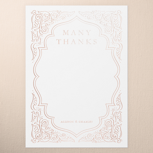 Filigree Border Wedding Thank You, Grey, Rose Gold Foil, 5x7, Matte, Personalized Foil Cardstock, Square