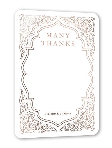 Filigree Border Wedding Thank You, Rose Gold Foil, Grey, 5x7, Matte, Personalized Foil Cardstock, Rounded
