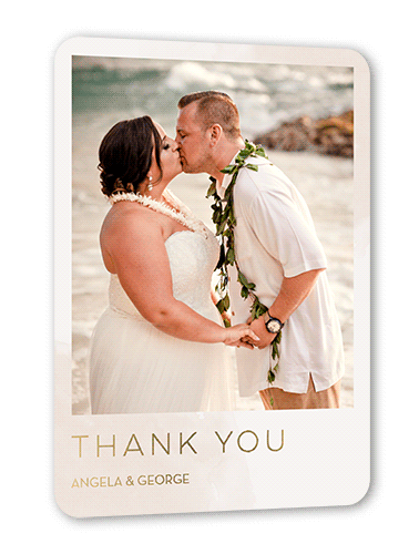Light Wisps Wedding Thank You, Gold Foil, Beige, 5x7, Matte, Personalized Foil Cardstock, Rounded
