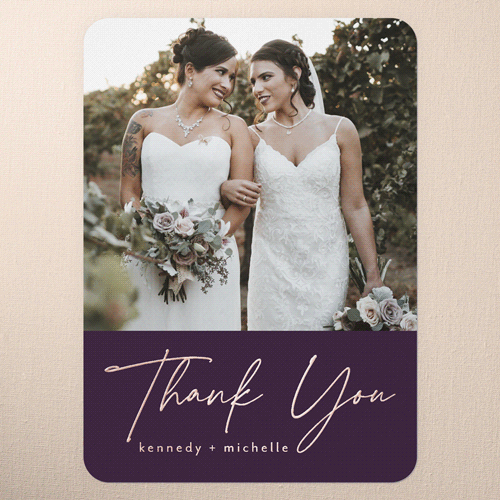 Regal We Do Wedding Thank You, Rose Gold Foil, Purple, 5x7, Matte, Personalized Foil Cardstock, Rounded