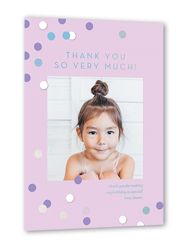 Shimmering Spots Thank You Card, Purple, Iridescent Foil, 5x7, Matte, Personalized Foil Cardstock, Square, Lilac