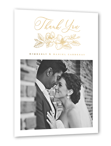 Marvelous Magnolia Thank You Card, Gold Foil, White, 5x7, Matte, Personalized Foil Cardstock, Square, White