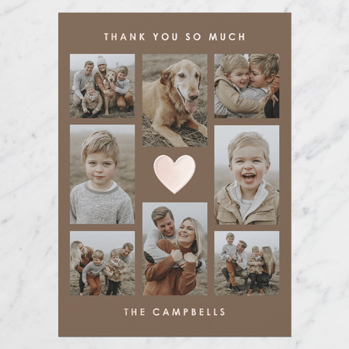 Glorious Heart Thank You Digital Foil Card, Brown, Rose Gold Foil, 5x7, Matte, Personalized Foil Cardstock, Square