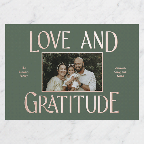 Love And Gratitude Thank You Digital Foil Card, Green, Rose Gold Foil, 5x7, Matte, Personalized Foil Cardstock, Square, Avocado