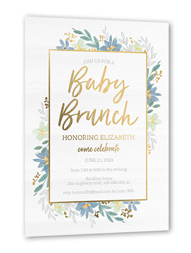 Baby Brunch Baby Shower Invitation, Gold Foil, Blue, 5x7, Matte, Personalized Foil Cardstock, Square, Marine Layer