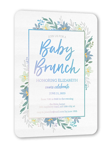 Baby Brunch Baby Shower Invitation, Iridescent Foil, Blue, 5x7, Matte, Personalized Foil Cardstock, Rounded