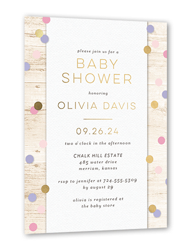 Dotted Trail Baby Shower Invitation, Gold Foil, Pink, 5x7, Matte, Personalized Foil Cardstock, Square, Penelope