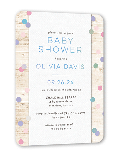 Dotted Trail Baby Shower Invitation, Pink, Iridescent Foil, 5x7, Matte, Personalized Foil Cardstock, Rounded