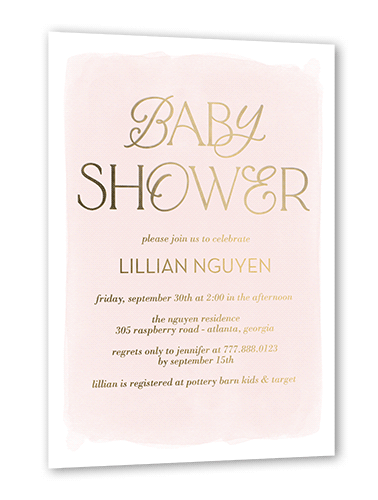 Baby Flourish Baby Shower Invitation, Gold Foil, Pink, 5x7, Matte, Personalized Foil Cardstock, Square