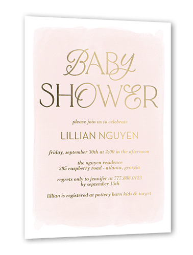 Baby Flourish Baby Shower Invitation, Gold Foil, Pink, 5x7, Matte, Personalized Foil Cardstock, Square, Taffy
