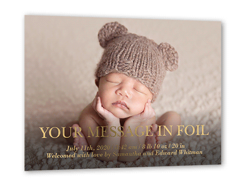 Custom Message Birth Announcement, Gold Foil, Black, 5x7, Matte, Personalized Foil Cardstock, Square, Black